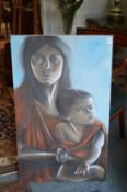 Mother and Child, oil on canvas, unframed.