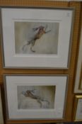 Paul Tavernor, Footloose and Fancy Feet, amusing study of hares, colour prints, pencil signed.