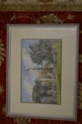 A J Robinson, River landscape with a wooded path, watercolour, signed and dated together with two