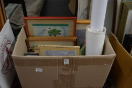 A box of paintings and prints etc.