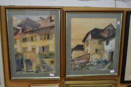 R Hufmann, Study of a rustic building with a flower garden and path, signed and dated '09 together