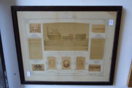 Photographic prints relating to the first engine employed on a public railway, framed and glazed.