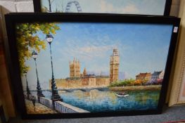 London landscape, oil on canvas, various artists, two sets of three.