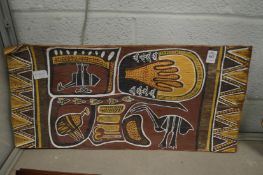 An Aboriginal bark painting.
