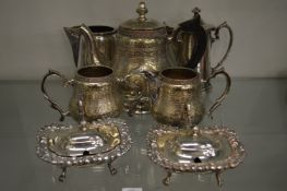 An Eastern plated three piece coffee service and other items.