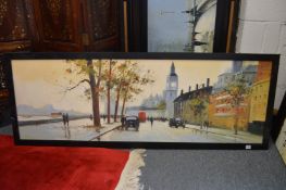 Three large London landscape street scenes, oil on canvas.
