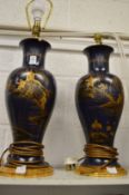 A pair of Chinese style pottery lamp bases.