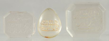 THREE ISLAMIC SAFAVID ROCK CRYSTAL CALLIGRAPHIC SEALS, (3).