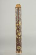 A TURKISH OTTOMAN CYLINDRICAL PEN BOX, with painted foliate decoration, 32.5cm long.