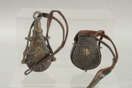 TWO SMALL INDIAN POWDER FLASKS.