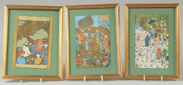 THREE TIMURID STYLE MINIATURE PRINTS, (3).