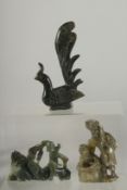 THREE CHINESE CARVED JADE FIGURES, (3).