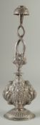 A FINE 19TH CENTURY SILVER ROSEWATER SPRINKLER, with embossed, engraved and chased decoration