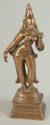 A FINE 17TH CENTURY SOUTH INDIAN BRONZE FIGURE OF A FEMALE DEITY, 10cm high.