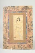 A PERSIAN MINATURE PAINTING of a figure playing a musical instrument, with gilt highlights marbled