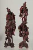 FOUR CHINESE CARVED WOOD FIGURES, (4).