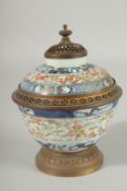 A CHINESE BLUE AND WHITE / FAMILLE ROSE PORCELAIN TEA CUP AND COVER, converted to a lamp, Xuantong