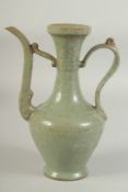A CHINESE CELADON CRACKLE GLAZE EWER, 24.5cm high.