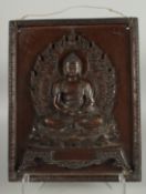 A SINGAPORE RELIEF PLAQUE DEPICTING BUDDHA, 37cm x 30cm.