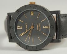 A BULGARI BLACK SPORTS WATCH, MADRID 103/400 in original box.