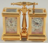 A GOOD SEVRES STYLE DOUBLE CLOCK AND BAROMETER. 4ins high.