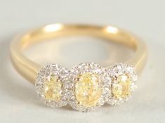 A FINE 18 CARAT YELLOW GOLD, NATURAL YELLOW DIAMOND AND DIAMOND RING.