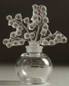 A GOOD LALIQUE LILY OF THE VALLEY SCENT BOTTLE. 4.5ins high.