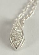 AN 18CT WHITE GOLD DIAMOND PENDANT AND CHAIN.