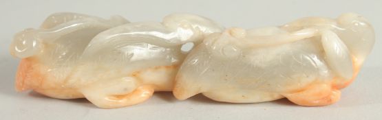 A CHINESE GREY JADE CARVING OF TWO DUCKS 4.5ins long.