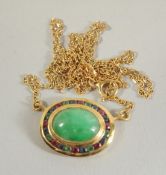 A GOOD 18CT GOLD JADE AND MULTI STONE NECKLACE.