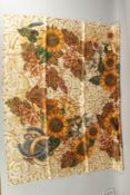 A CHANEL SILK SCARF, autumn flowers and grapes. 96cm x 96cm.