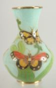 A SMALL CLOISONNE VASE with butterfly decoration, in original box.