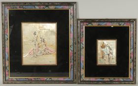 TWO HALLMARKED SILVER PICTURES, female figures. 7.5ins x 5.5ins & 12ins x 10ins.