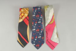 THREE VARIOUS HERMES SILK TIES.