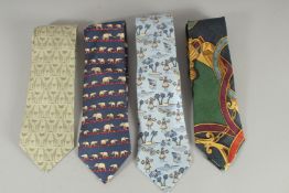 FOUR VARIOUS HERMES SILK TIES.