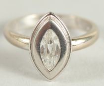 AN 18CT WHITE GOLD SINGLE STONE MARQUISE DIAMOND RING.