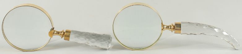 TWO MAGNIFYING GLASSES with cut glass handles.