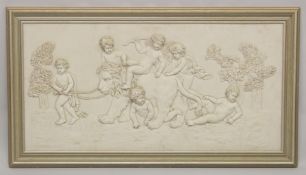 A LARGE CHERUB RELIEF PLAQUE. 4ft 5ins x 2ft 6 ins.