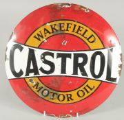 A CIRCULAR ENAMEL SIGN 'CASTROL WAKEFIELD MOTOR OIL'. 12ins diameter.