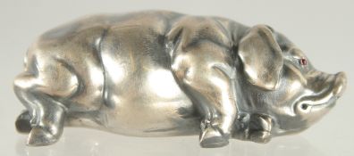 A RUSSIAN SILVER SLEEPING PIG. Mark: Head, 84. Faberge I. P.