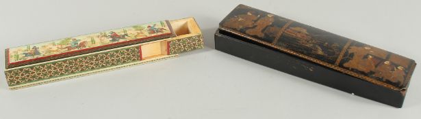 TWO LACQUER RECTANGULAR BOXES.
