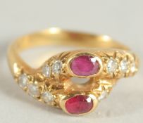A VICTORIAN 18CT YELLOW GOLD, RUBY AND DIAMOND RING.