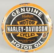 A CIRCULAR ENAMEL SIGN 'HARLEY DAVIDSON' 11.5ins diameter.