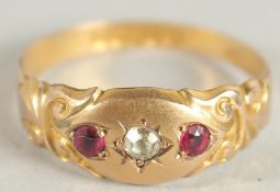 A VICTORIAN 18CT YELLOW GOLD, RUBY AND DIAMOND RING.