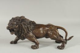 A BRONZE LION 11ins high.