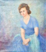 G.M. Imberger, Portrait of a society lady wearing a blue dress, oil on canvas, signed and dated 1967