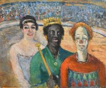A. Sabran, 20th Century Continental, circus figures in a big top, oil on canvas, signed, 23.5