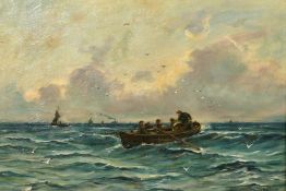 C. Hunter, 19th Century, fishermen in a rowing boat, oil on canvas, signed, 14