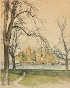 Luigi Kasimir (1881-1962) New York from Governor Island, colour etching, signed in pencil, 15.5