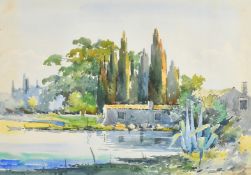 Theophilos Kentarchos, Greek, Two watercolours, a view at Corfu, 11.75